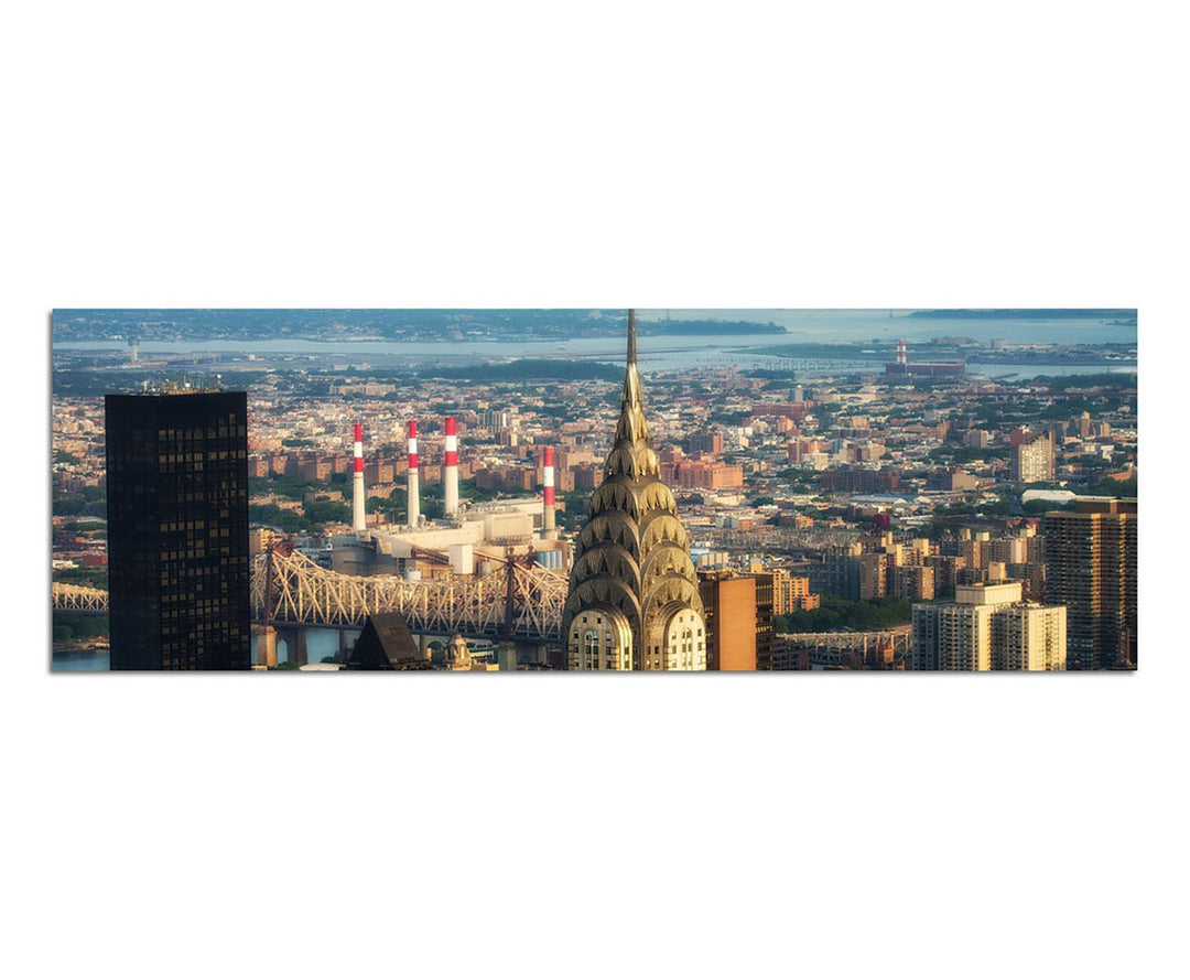 Paul Sinus Art Panoramabild auf Leinwand und Keilrahmen 150x50cm Manhattan Regenbogen Sonnenuntergan