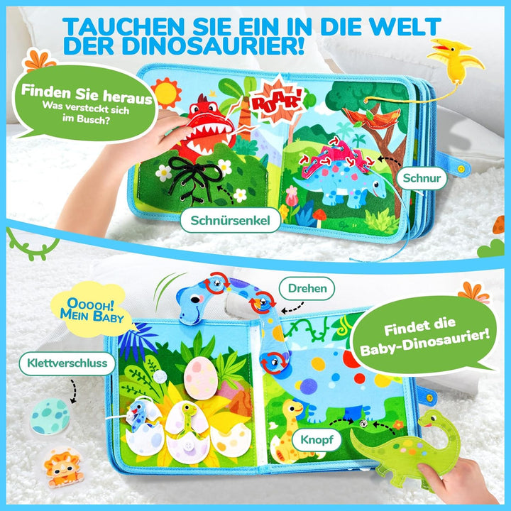 JoyCat Montessori Spielzeug ab 1 Jahr - Dinosaurier Quiet Book Busy Board für Unterwegs, Busy Book f