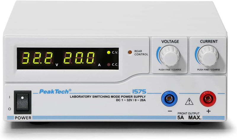 PeakTech 1575 – Labornetzgerät DC 1-32V / 0-20A mit USB, LED-Anzeige, DC-Schaltnetzteile, Stromverso