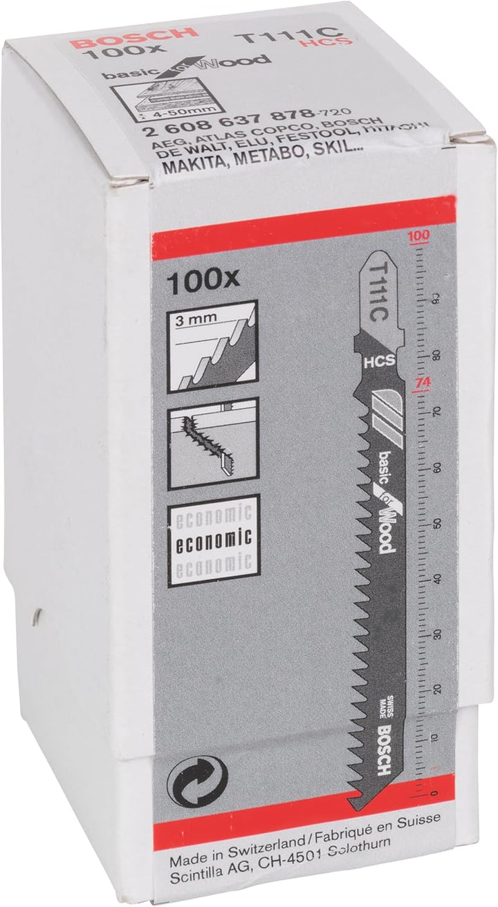 Bosch Professional 100 x Stichsägeblatt T 111 C (für weiches Holz, gerader Schnitt, Zubehör Stichsäg