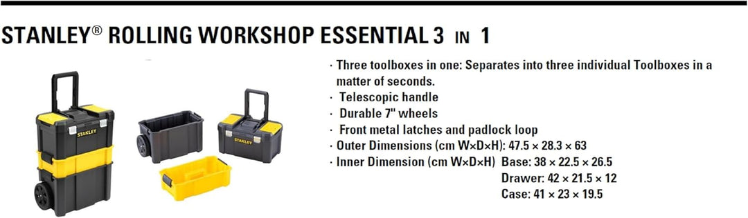Stanley STST1-80151 Essential Rollende Werkstatt, Belastbarkeit bis zu 20 kg, Metallverschlüsse, Org