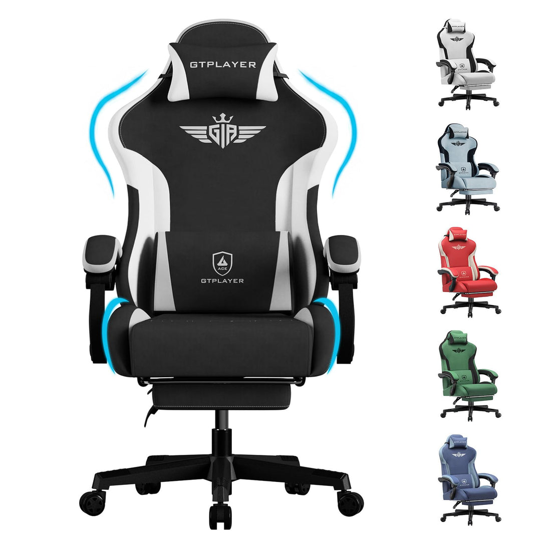 GTPLAYER Gaming Stuhl, Ergonomischer Gamer Stuhl aus Stoff mit Lendenwirbelstütze, PC-Stuhl mit verb