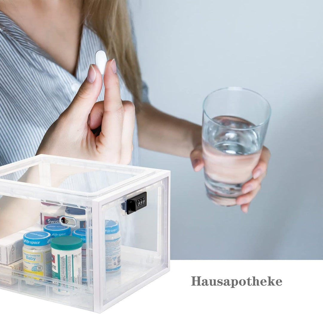 Theo&amp;Cleo Medikamenten Aufbewahrungbox, Abschliessbare Durchsichtige Box für Handys, Süssigkeiten, S