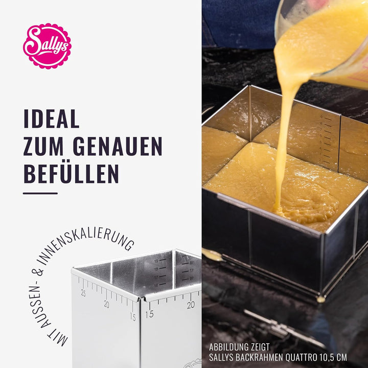 Sallys Backrahmen Quattro - Verstellbare Grösse 14,5x14,5cm bis 26x26cm - 20,5cm hoch - Eckige Backf