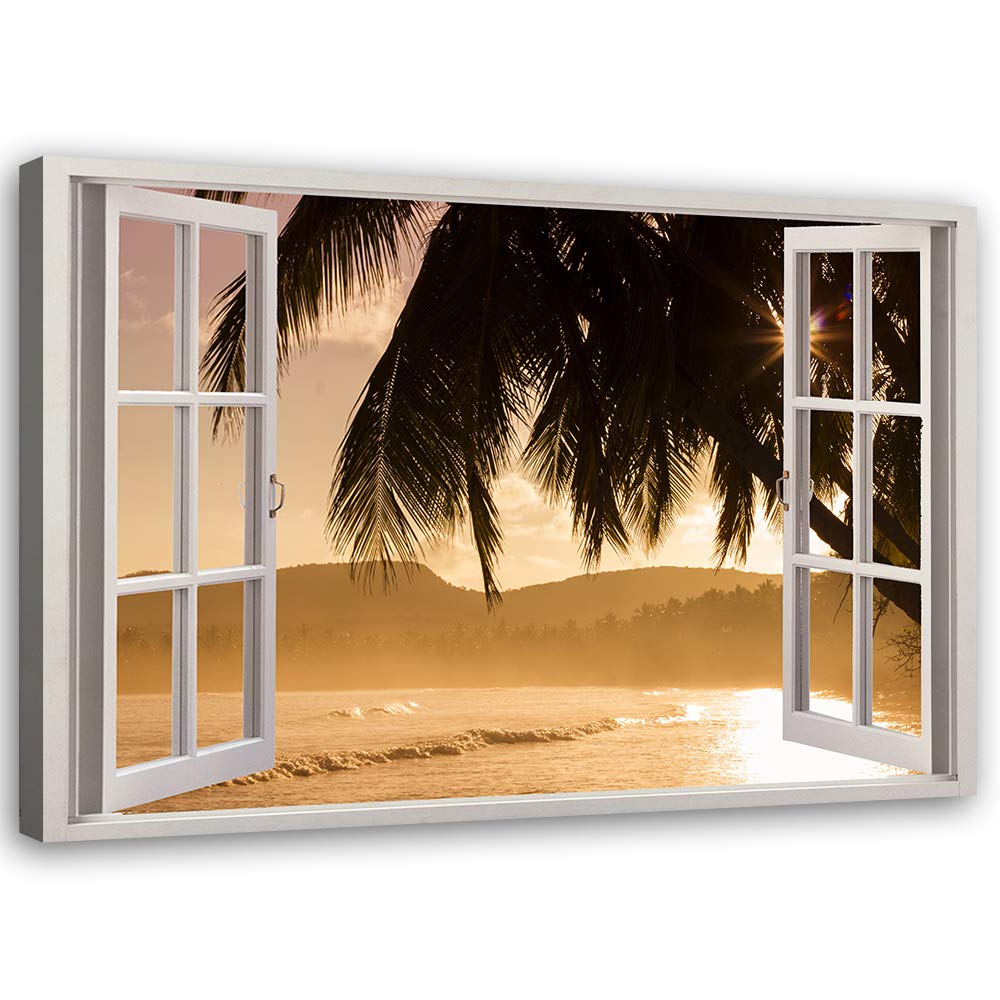 Leinwandbild XXL Palme Wandbild Kunst Fenster-Illusion Braun 120x80 cm Leinwandbild 120x80 cm Braun_