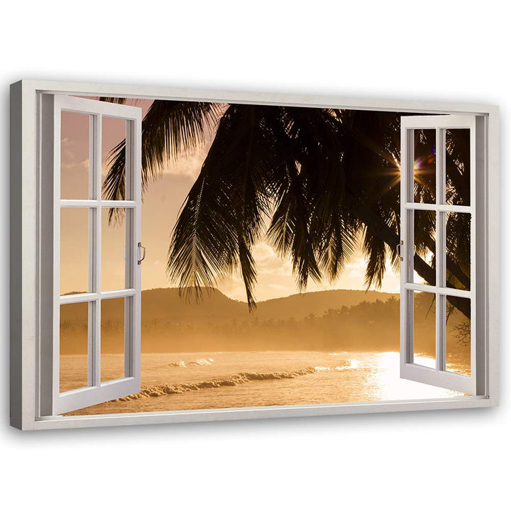 Leinwandbild XXL Palme Wandbild Kunst Fenster-Illusion Braun 120x80 cm Leinwandbild 120x80 cm Braun_