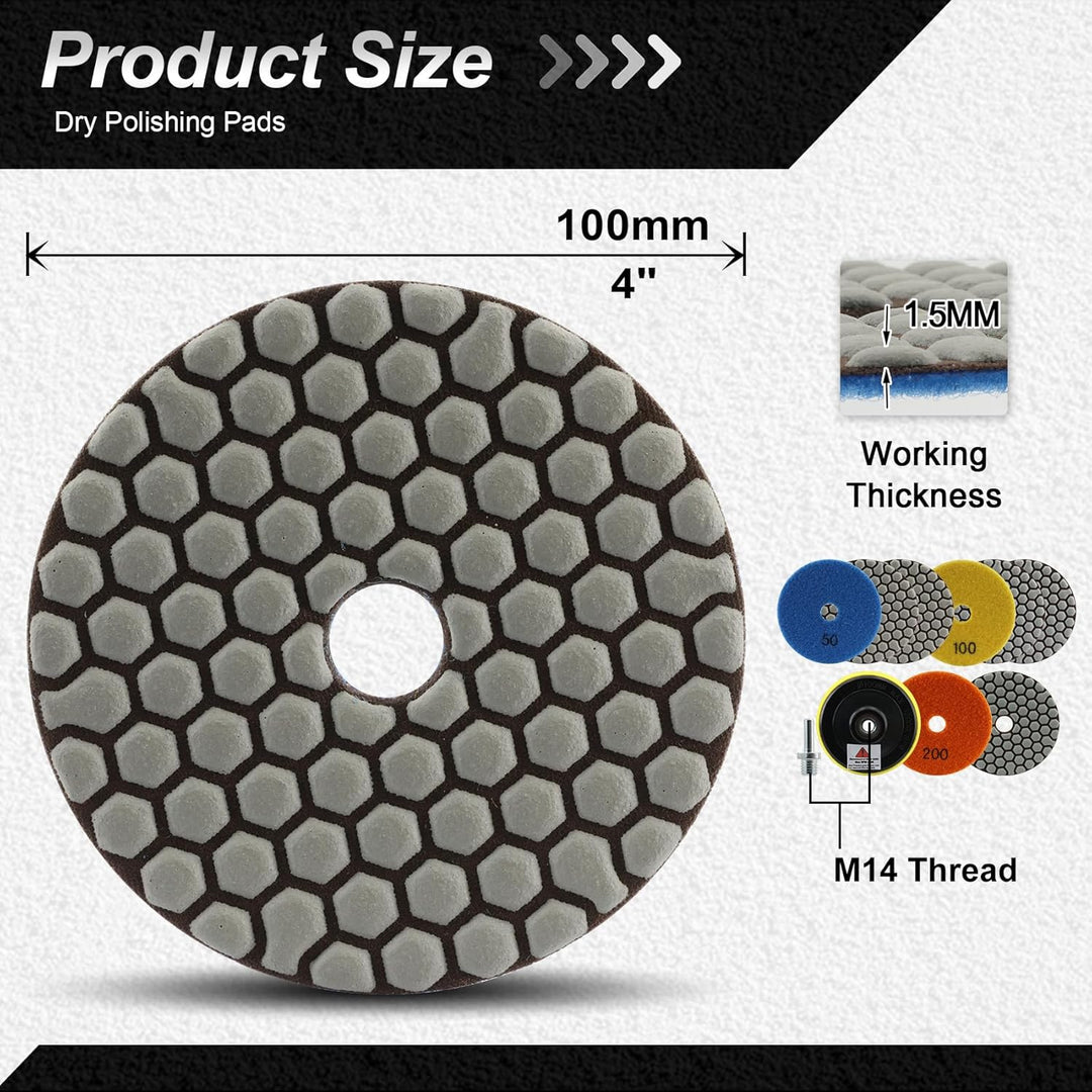 FOCSTOL Diamant Trocken Polierscheiben - 8 Stück 100mm (