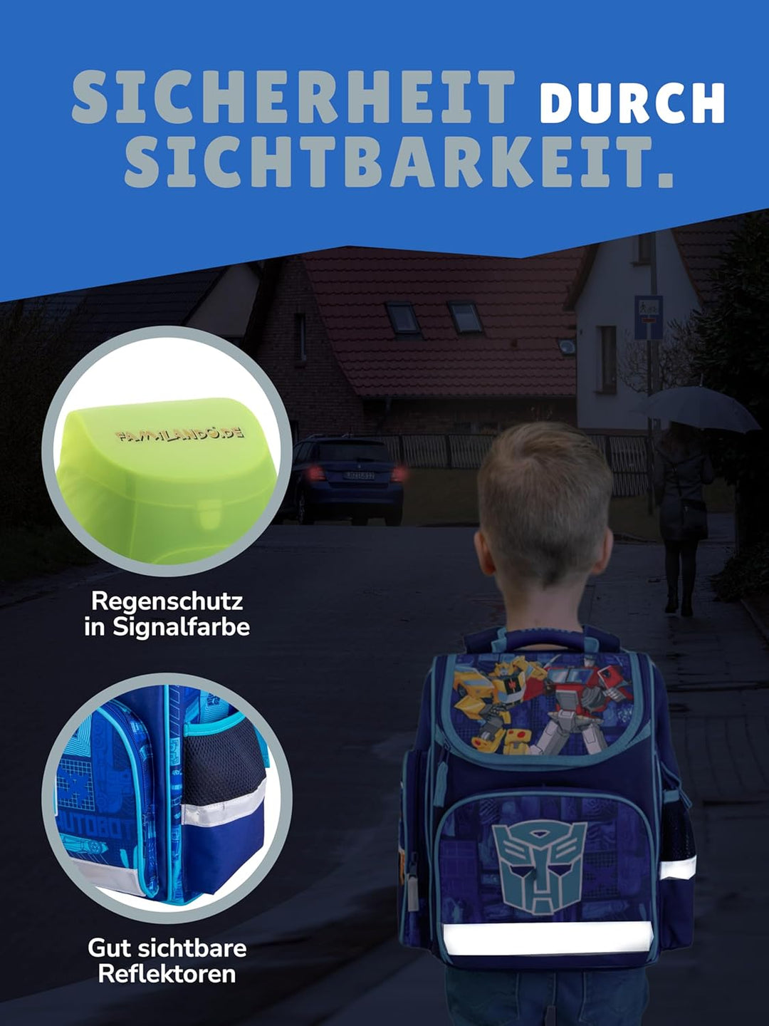 Familando Transformers Schulranzen 1. Klasse für Jungen und Mädchen · ergonomischer Tornister · Jung