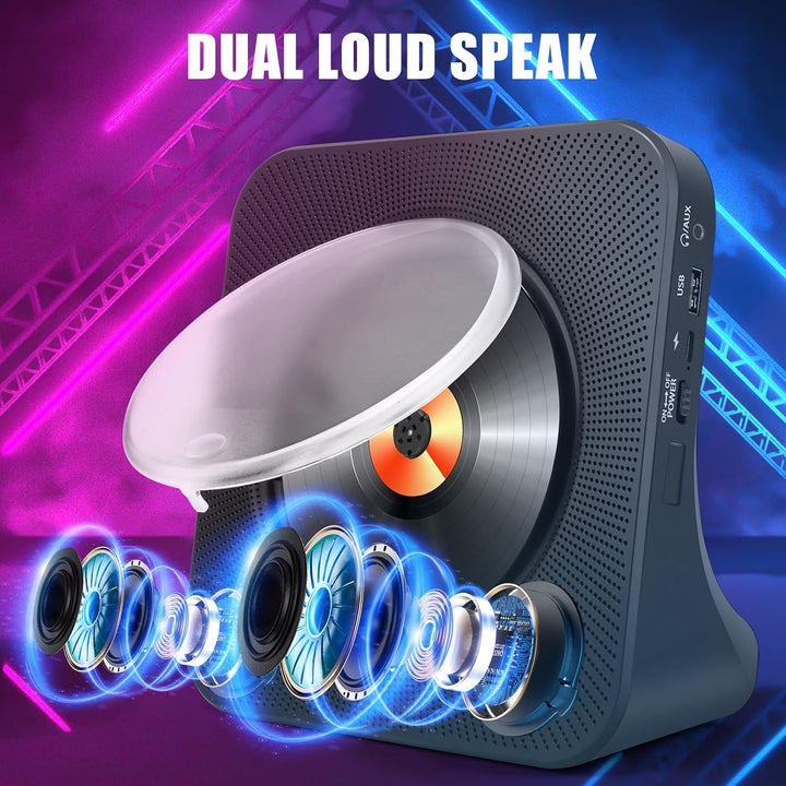 Tragbarer CD-Player für Zuhause mit Lautsprechern - Bluetooth Desktop CD-Player Eingebaute HiFi-Laut