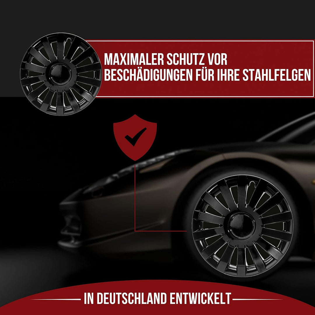 Albrecht 16 Zoll Radkappen schwarz für Stahlfelgen - Wind Radzierblenden aus hochwertigem Kunststoff