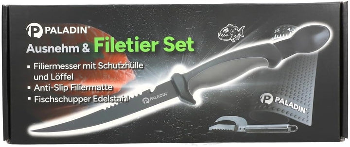 Paladin Ausnehm- und Filetier-Set Filetiermesser mit Auskratzer + Anti-Rutsch Matte + Fischschupper