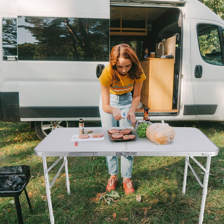 GYMAX Gartentisch 2er Set Kombinierbar Klapptisch Höhenverstellbar Alu Campingtisch Klappbar Beistel