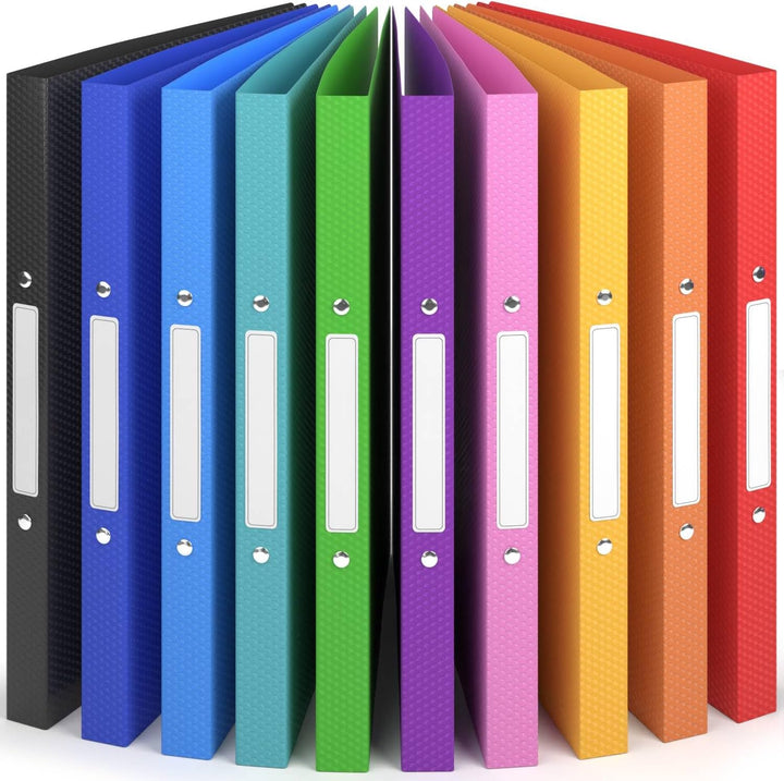 ACROPAQ - 10 x Ringbuch A4 - Mit 2 Ringen, Mit Rückenetiketten, Rückenbreite 2,5 cm, Regenbogen, Nat