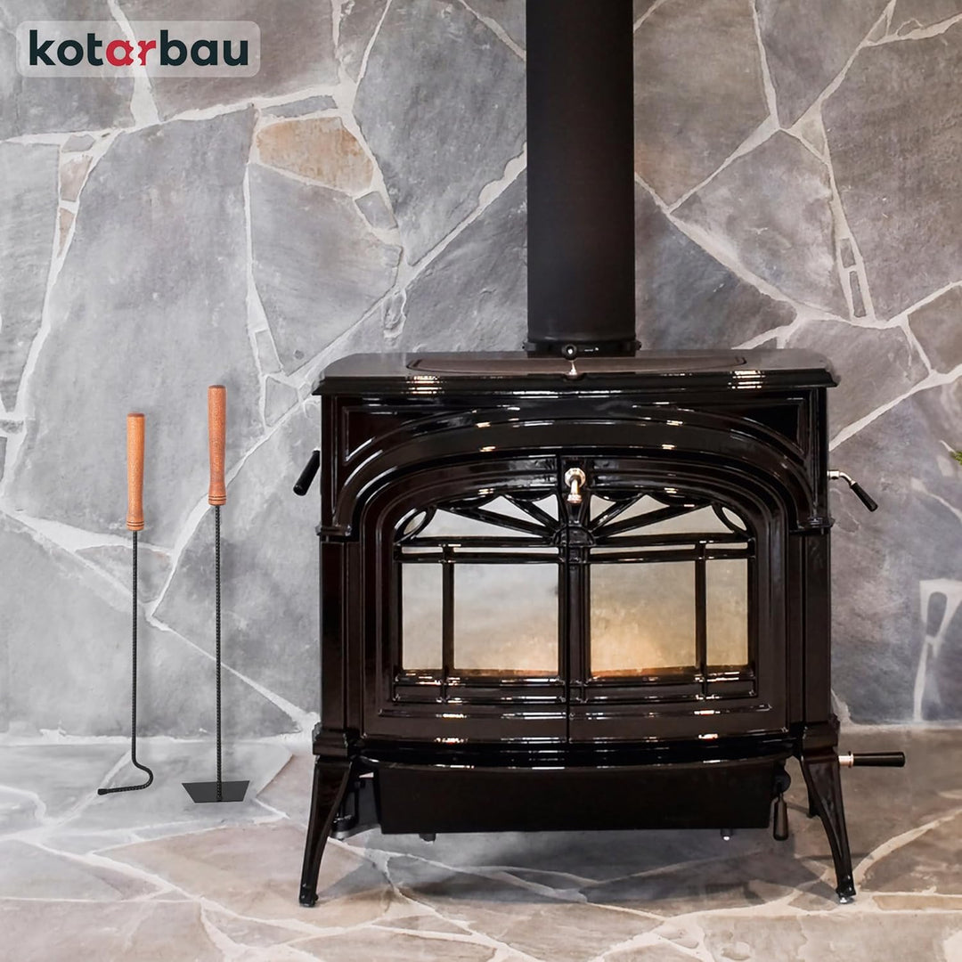 KOTARBAU® Kaminbesteck 2-teilig - Schürhaken & Ascheschieber - Kaminofen Holzofen - Besteck Set Schw