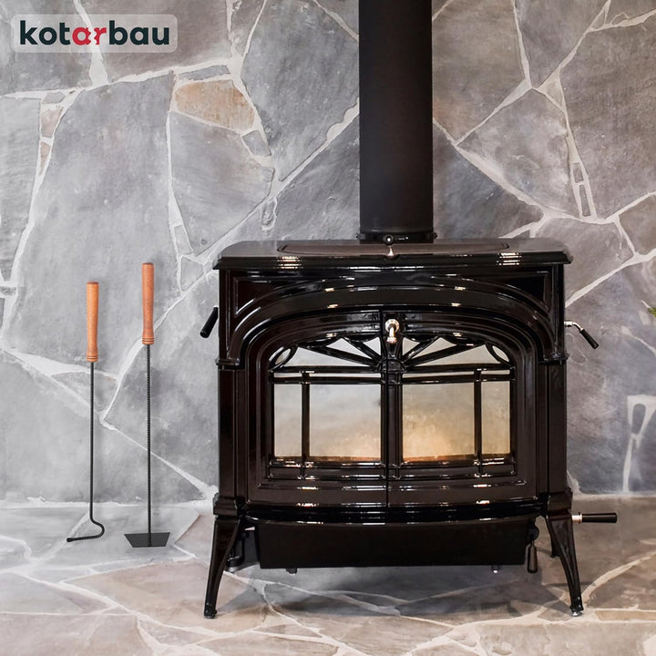 KOTARBAU® Kaminbesteck 2-teilig - Schürhaken & Ascheschieber - Kaminofen Holzofen - Besteck Set Schw