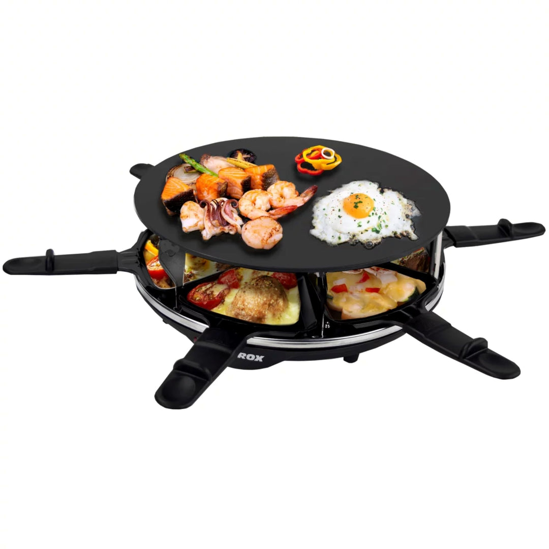Syntrox Germany Raclette für 6 Personen Lillex, Rund mit Glas-Keramik Platte Emailliert, 900W Kompak