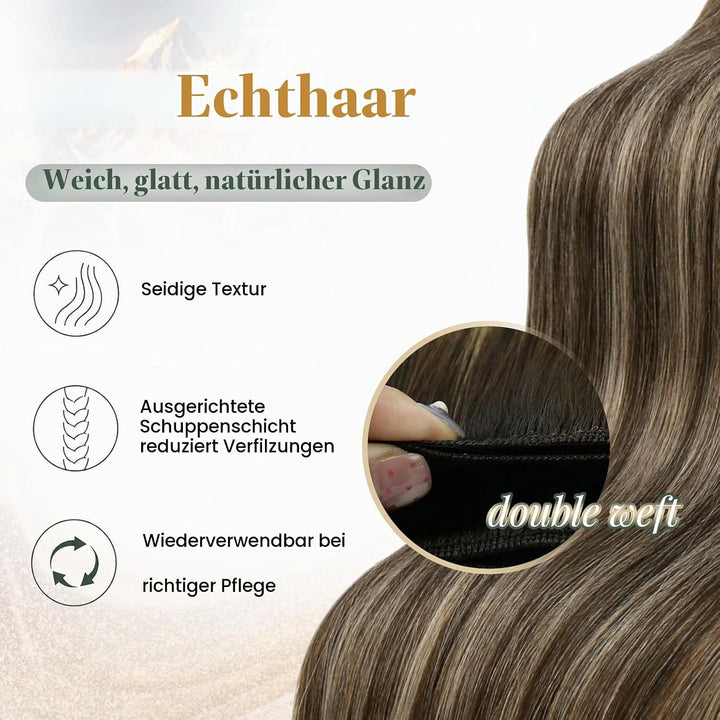 Ugeat Weft Extensions Echthaar Aschblond Balayage Tressen Extensions Echthaar Ombre Bunkelbraun Echt