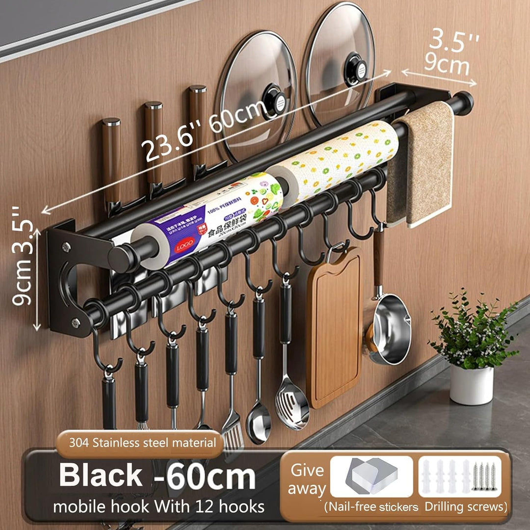 küchenhalterung für küchenhelfer, Hängende Topf Rack, Platzsparende Küchenutensilien Rack mit Haken,