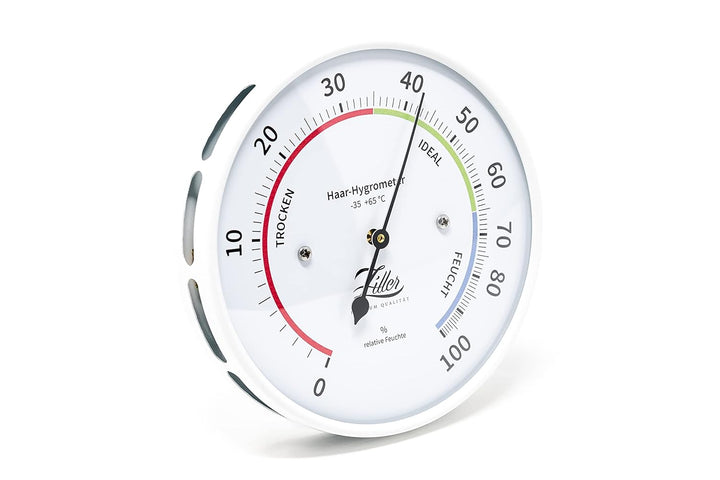 ZILLER Haar-Hygrometer, Serie Modern, Gehäuse Weiss, Ziffernblatt Weiss, Durchmesser 10cm, Made in G