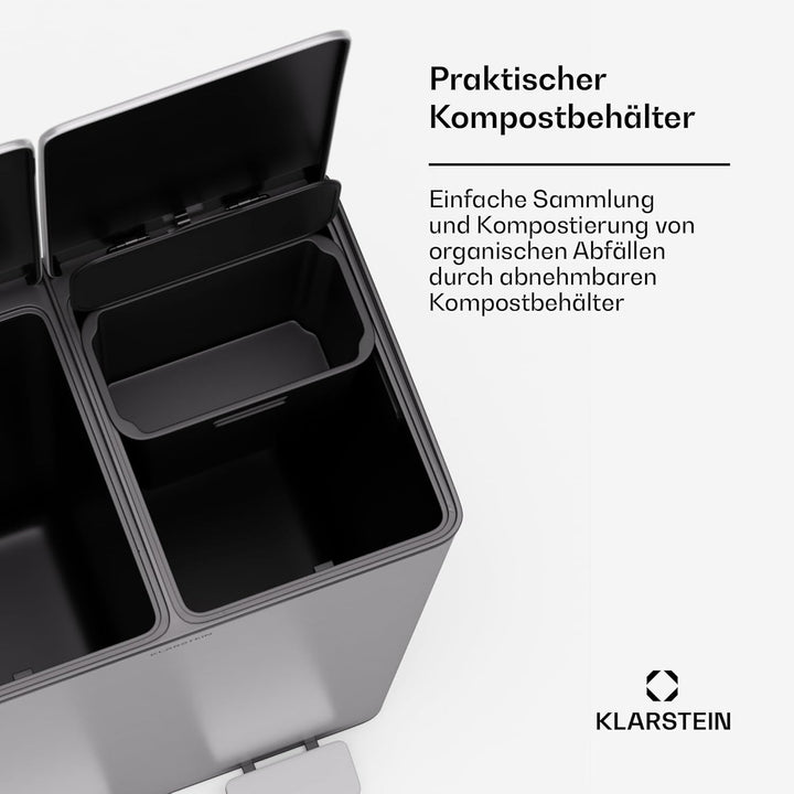 Klarstein EcoVista Mülleimer - 60L Abfalleimer mit 2 Fächern & 3L Kompostbehälter, Soft-Close, Edels