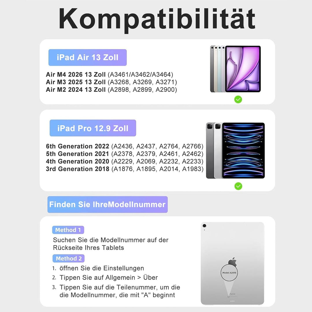 IVEOPPE Hülle mit Tastatur für iPad Air 13 Zoll M4 2026/M3 2025/M2 2024, Magnetisch Abnehmbare Bluet