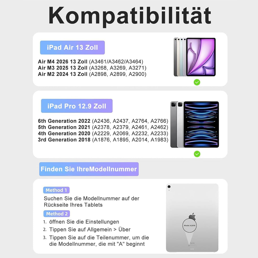 Magic Keyboard für iPad Air 13" M4 2026/M3 2025/M2 2024 &amp; iPad 12.9, Weiss | Freischwebendes Stand D