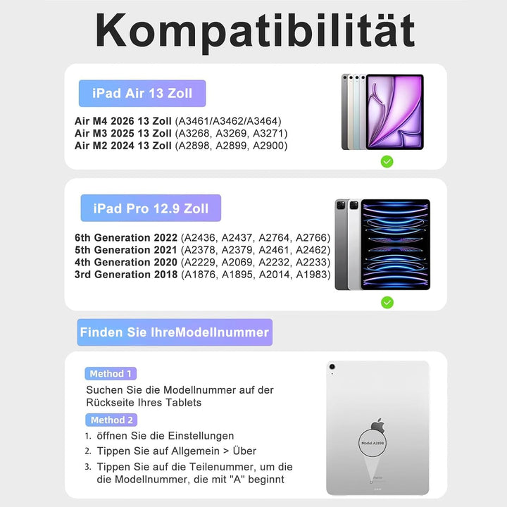 Magic Keyboard für iPad Air 13" M4 2026/M3 2025/M2 2024 &amp; iPad 12.9, Weiss | Freischwebendes Stand D