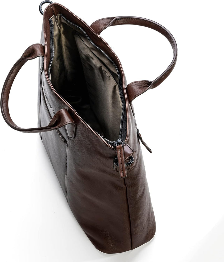 Memphis Damen/Herren Leder Handtasche | Henkeltasche mit Laptopfach und abnehm-& längenverstellbarem