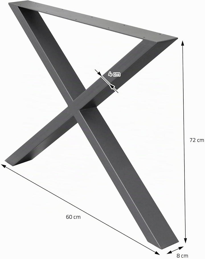 ECD Germany 2X Tischbeine X-Design X-Form, 60 x 72 cm, Anthrazit, pulverbeschichtete Stahl, Industri