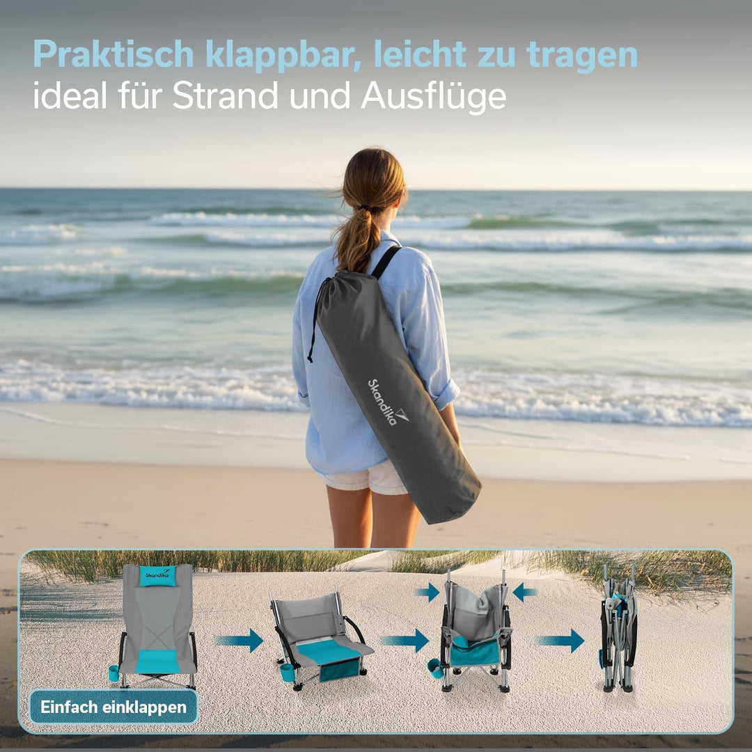 Skandika Strand Klappstuhl Beach | Bequemer Strandstuhl mit atmungsaktivem Mesh, Getränkehalter, nie
