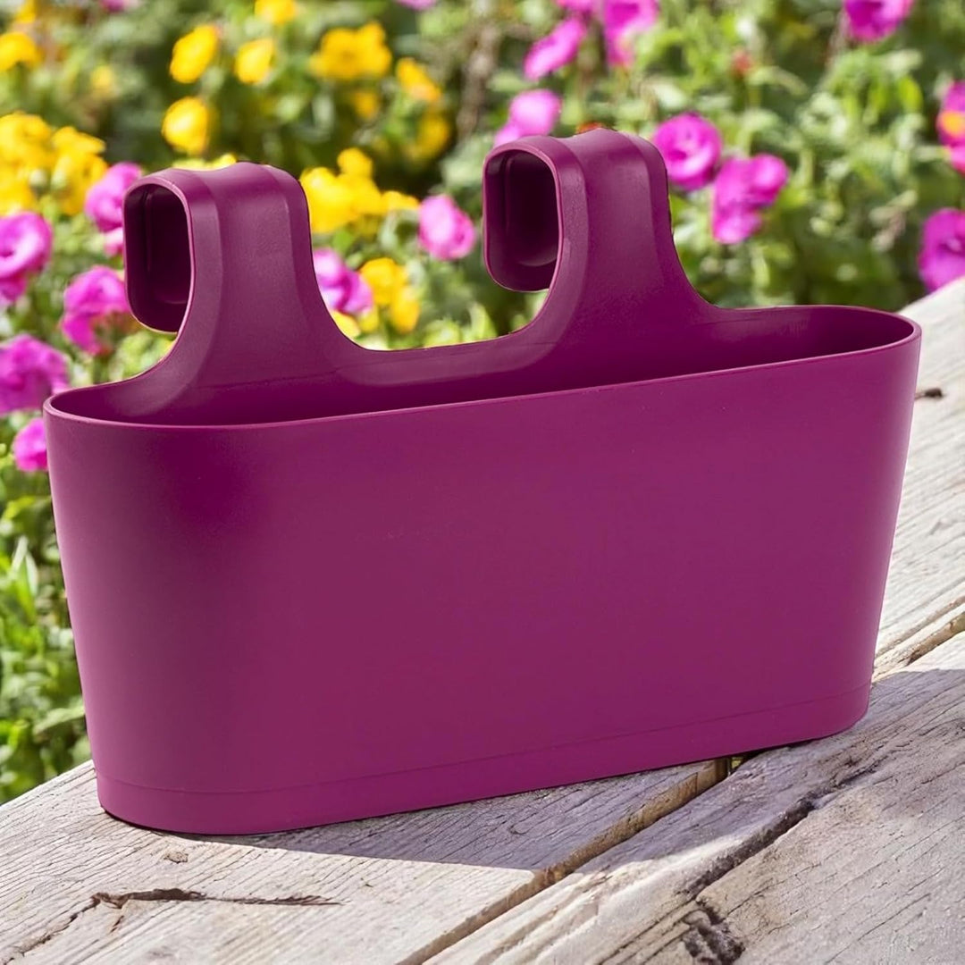 3X Blumenkasten oval Balkon Übertopf Pflanzkasten Blumentopf zum Hängen mit Wasserspeicher Farbe lil