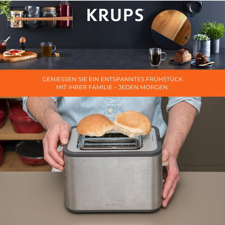 Krups KH442D Control Line Premium Toaster | Edelstahl | 2 kurze Schlitze für 2 Scheiben | Brötchenau