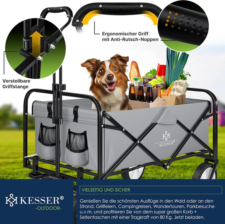 KESSER® Bollerwagen faltbar Handwagen Transportkarre max. 150kg Tragkraft &amp; 360° PVC-Reifen Gerätewa