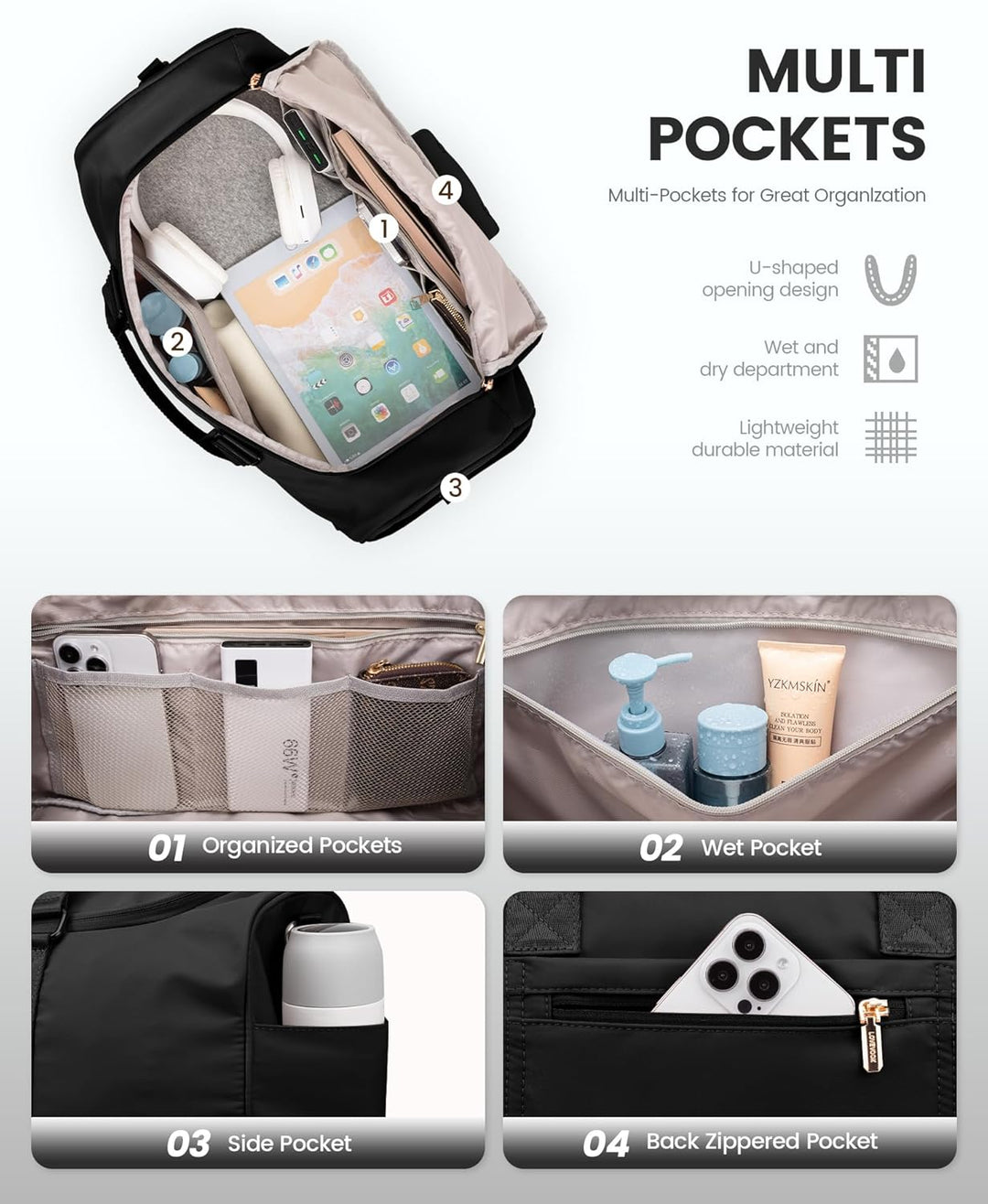 LOVEVOOK Sporttasche Reisetasche Gross, 50L Weekender Damen Reisetaschen mit Kulturtasche, Schuhfach