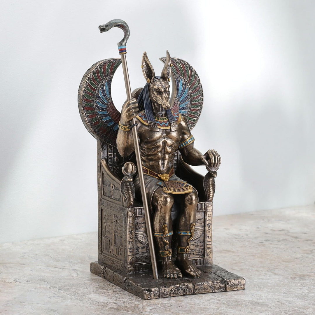 Bronze beendet Ägyptischer Gott Anubis auf Thron Statue, Bronze
