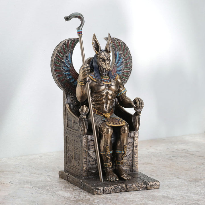Bronze beendet Ägyptischer Gott Anubis auf Thron Statue, Bronze