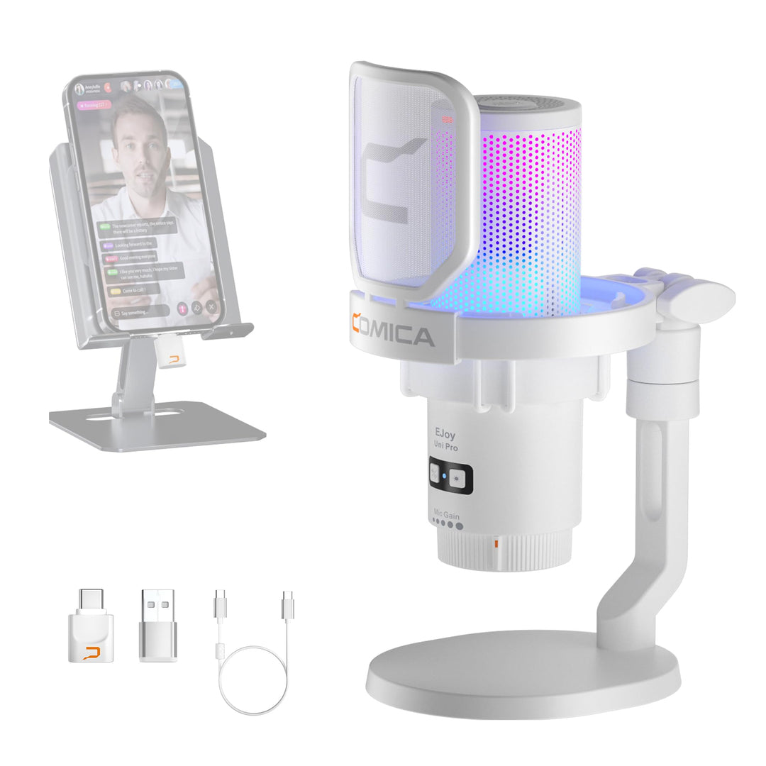 COMICA EJoy Uni Pro Wireless Gaming Mikrofon PC mit USB-C Empfänger, USB Mikrofon ür Streaming Podca