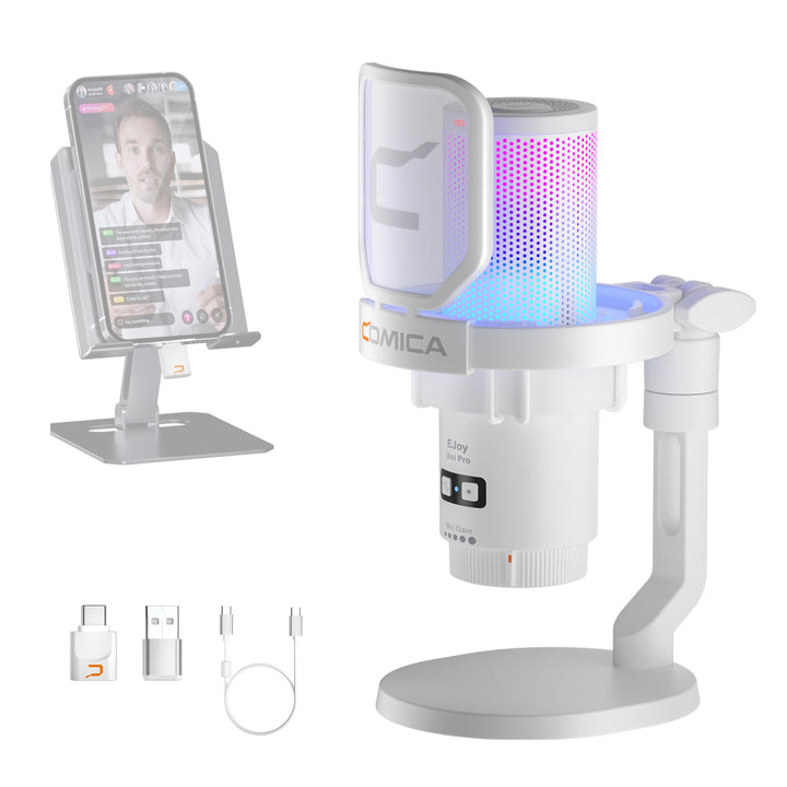 COMICA EJoy Uni Pro Wireless Gaming Mikrofon PC mit USB-C Empfänger, USB Mikrofon ür Streaming Podca