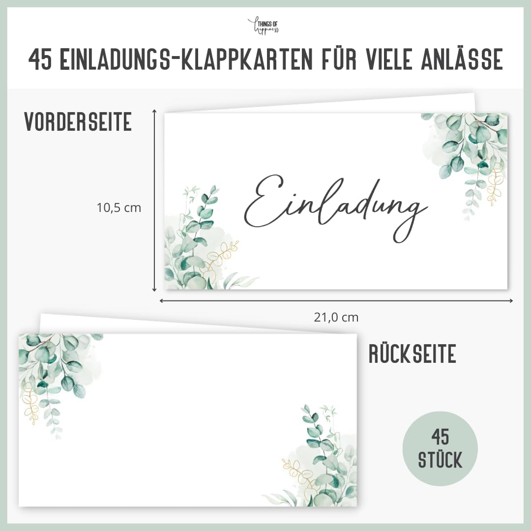 45 Einladungskarten inkl. Umschläge für Hochzeit, Standesamt, Geburtstag, Konfirmation, Kommunion, J