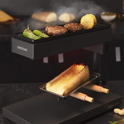 Cecotec Raclette Cheese&Grill 6000 Black. Potencia 600W, Función Grill, Acabado Acero INOX, Termosta