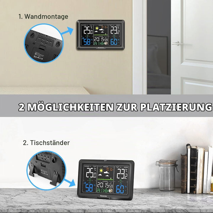 Newentor Wetterstation Funk mit Aussensensor - Lebenslange Aussensensor-Garantee - Lebendiges VA-Dis