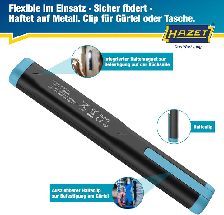 HAZET LED Stiftlampe 1979-11 | kleine & kompakte Werkstatt-Lampe mit hoher Leuchtleistung, stufenlos