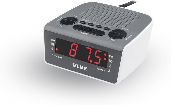 Elbe CR-932 Digitaler Funkwecker, mit AM-/FM-Radio, Schwarz/Weiss