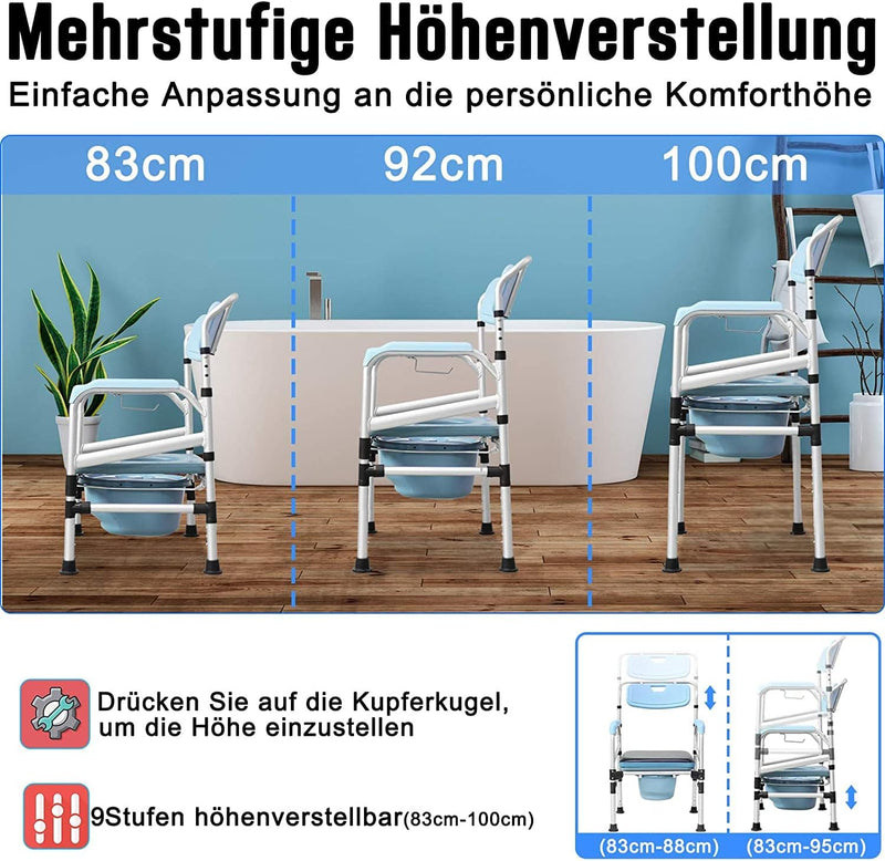 UISEBRT Toilettenstuhl Höhenverstellbar WC-Stuhl Nachtstuhl Dusch Antirutschenden mit Toiletteneimer