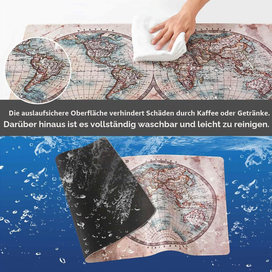 Mauspad Weltkarte XXXL 90 x 40cm, Schreibtischunterlage Weltkarte | Mausunterlage Gross, Keyboard an