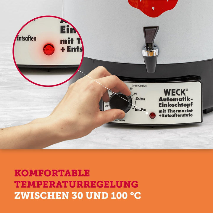 Weck Einkochautomat WAT 14A (Einkochtopf / Einwecktopf mit Auslaufhahn, 35 cm, 230 V, 2000 W, 29 L),