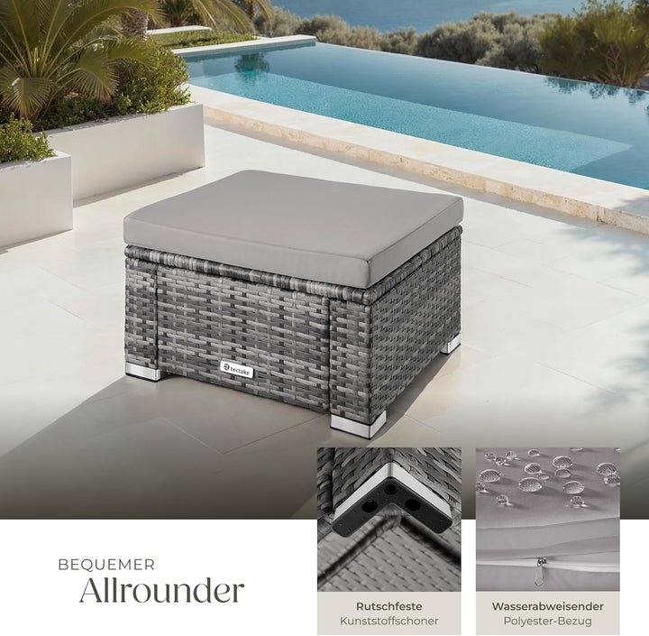 tectake 800768 Poly Rattan Sitzhocker mit Kissen, Lounge Hocker für Garten Balkon Terrasse, witterun