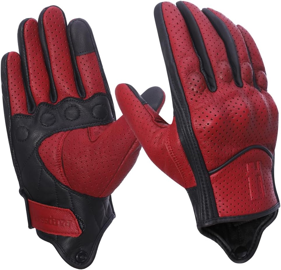 Harssidanzar Herren Motorradhandschuhe Ziegenleder Vollfinger Atmungsaktives und Perforiertes Design