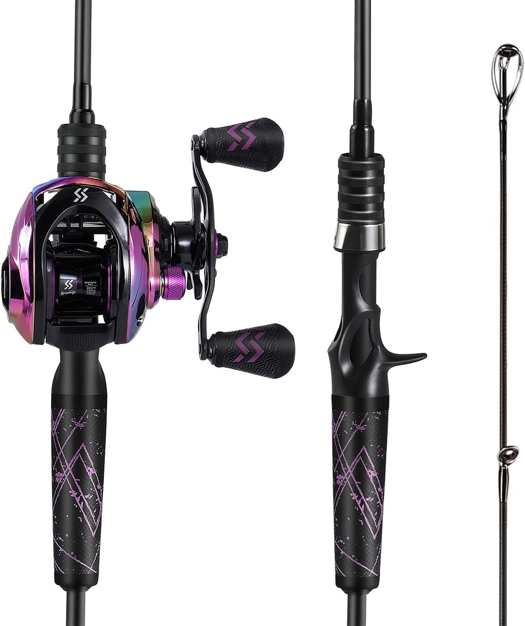 One Bass Angelrute und Angelrolle, Baitcasting-Kombination mit SuperPolymer-Griff, Schwarz 6'6"Mediu