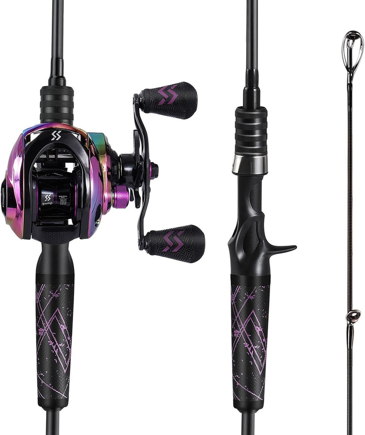 One Bass Angelrute und Angelrolle, Baitcasting-Kombination mit SuperPolymer-Griff, Schwarz 6'6"Mediu